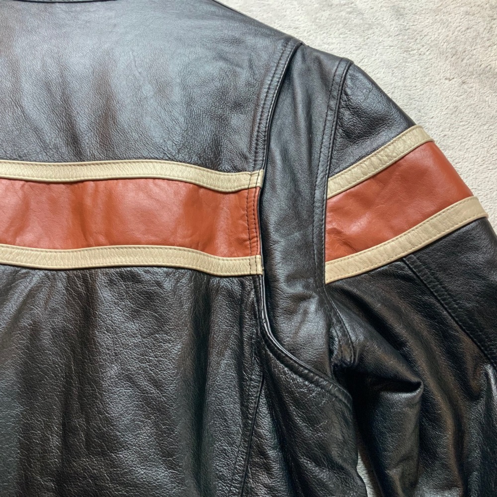 Wilsons Leather M Julian Mens Vintage Black Moto Cafe Racer Jacket Striped Med - Picture 12 of 13